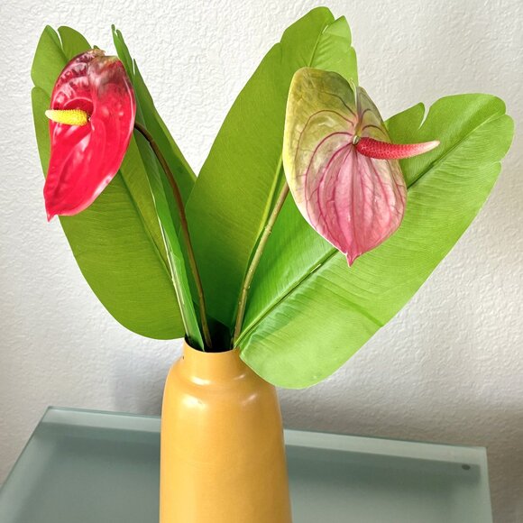 Set/4 Tropical Leaf Stems Banana Leaves Faux Greenery Stem Artificial Foliage - Picture 1 of 6